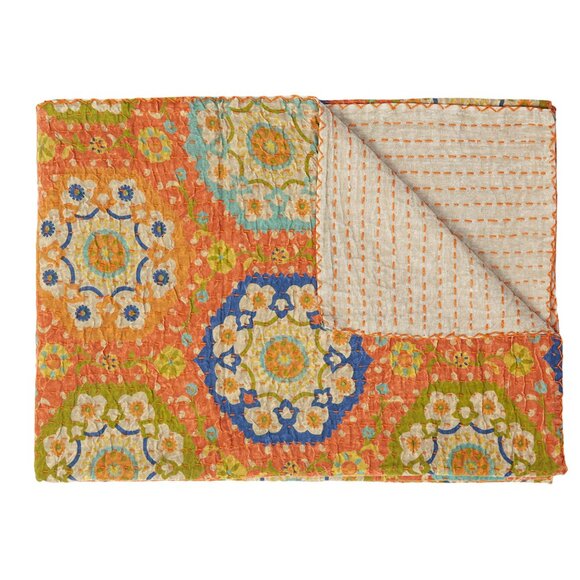 Taj Hotel Home Decor Kantha Cotton Throw | 1-Piece | Multicolor | 50"x70" - Picture 1 of 3